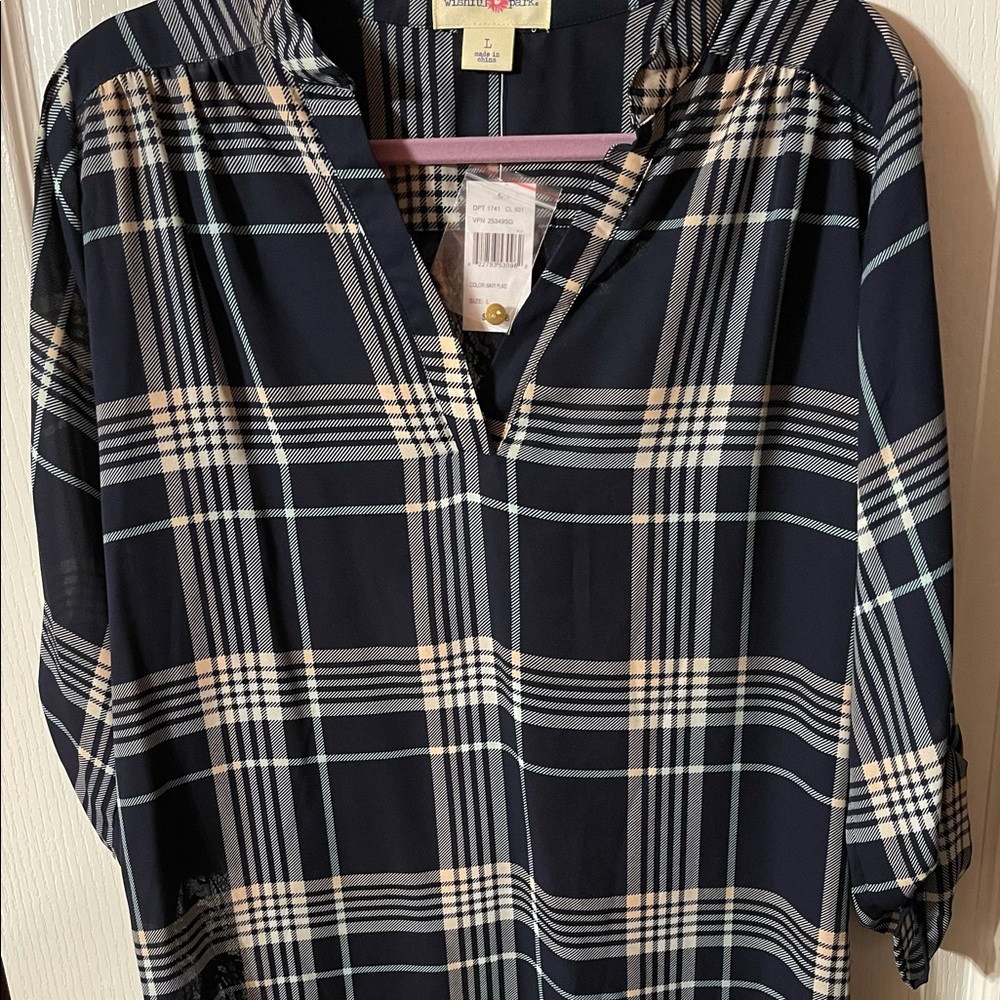 Blue and White Plaid Ladies Blouse